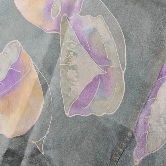 Vintage Womens Signed Silk Scarf Sage Green Delicate Floral Print - Picture 3 of 5